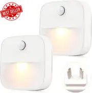 2-Pack Motion Sensor Night Lights AU Plug LED Warm White for Bedroom & Hallway