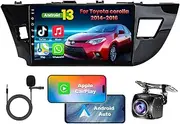 【4+64G】 Android Car Stereo for Toyota Corolla 2014 2015 2016 with Wireless Carplay&Android Auto, 10 Inch Touchscreen Bluetooth Corolla Radio with GPS, WiFi, FM Radio,Backup Camera,DSP,SWC,MIC