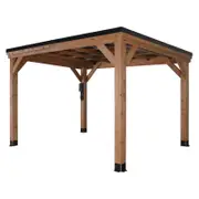 Backyard Discovery Arcadia 3.7m x 2.9m Cedar Wood Outdoor Patio Gazebo with Hardtop Galvanised Steel Slope Roof and PowerPort