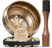 Silent Mind ~ Tibetan Singing Bowl Set ~ Bronze Mantra Design ~ With Dual Surface Mallet and Silk Cushion ~ Promotes Peace, Chakra Healing, and Mindfulness ~