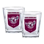Manly Warringah Sea Eagles NRL Set of 2 Spirit Glasses 250ml Glass Logo Design