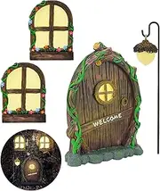 [Dmyifan] Resin Fairy Door & Window Set with Glow in The Dark Windows, Miniature Sculpture for Trees, Outdoor Decor Accessories