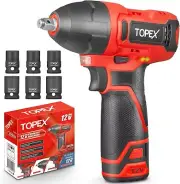 TOPEX 12V Cordless Impact Wrench 3/8-Inch Chuck High Torque Impact Gun 120 N.m