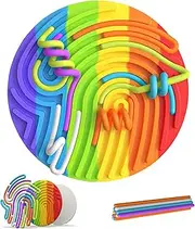 Sensory Activity Board,Silicone Fidget Toy for Kids & Adults,Calming for Stress,Anxiety, ADHD & Autism,Includes Portable Travel Bag & 13 Strings,Sensory Toy for Age 3+ Gifts （Rainbow,Round