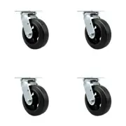 6 Inch Rubber on Steel Wheel Swivel Caster Set with Ball Bearings Service Caster