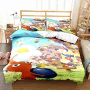 v10 Bed Sheets Cute Pikmin Characters Cartoon Bedding Set,Duvet Cover Bed Set Quilt Cover Pillowcase,King Queen Twin Size Boys Girls Adults 3-Piece Be