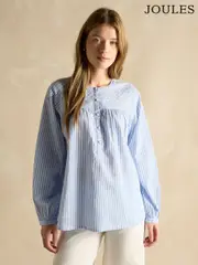Joules Amelie Blue/White Embroidered Cotton Blouse (E82424) | $150