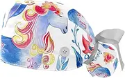 [YTYVAGT] 2-Pc,Gourd-Shaped Working Cap,Fisherman Hat with Buttons and Cotton Sweatband,Color Unicorn Watercolor Flowers
