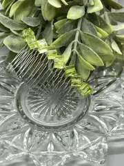Formal Wedding Lime Green Acrylic Beaded Comb 3.5” metal Silver comb Accessories