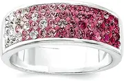 [JewelryWeb] 925 Sterling Silver Polished Stellux Crystal Pink and White Band Ring Size 7 7.55mm Wide-Band Style-Ring for Women and Men