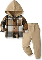 [BACKID] Boys Clothing Sets Toddler Plaid Outfits Flannel Hooded Shirts + Sweatpants Kids Spring Clothes Set