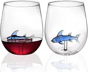 Shark Wine Glasses With Shark Inside - Stemless Glass Cup Beer Mug Champagne Red Wine Tumbler - Creative Transparent (2 PC)