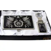 f Pearl Phoenix Design Keychain Key Ring Fob Name Card Case Holder Set