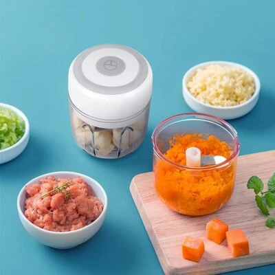 Mini Food Processor Rechargeable 250mL+100mL Cups, Garlic Chopper, Meat Grinder