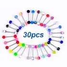30pc Mixed Pattern Tongue Ring Barbell Steel Bar Acrylic Ball Stud Body Piercing