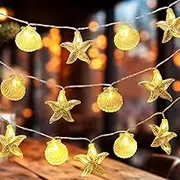 Glooglitter Ocean Beach String Lights Seashell Starfish 19.69 ft 40 LED Warm White Waterproof Ocean Theme Beach Lights for Home Outdoor Room Decor Indoor Bedroom Decor
