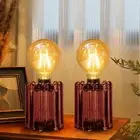 Set of 2 Battery Operated Table Lamp, Battery Powered Cordless Lamp with Time...