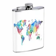 Global Map Em2 Flask 8oz Stainless Steel Hip Drinking Whiskey
