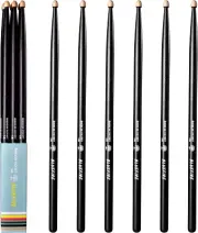 6 Sticks/3 Pairs Black Color 5A Drumsticks,Classic 5A Hickory Drum Sticks