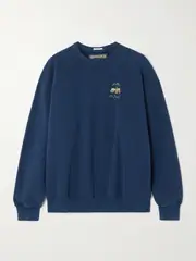 [Mother] Mother - + La Doublej The Biggie Concert Embroidered Cotton-jersey Sweatshirt - Navy - small small Blue