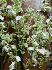 3 STEMS - 38” Artificial Silk Flowering Blooming Branch White Bright Green 3 pc