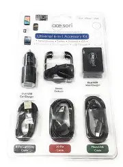 NEW Acesori Universal 6-in-1 Accessory Kit Black For Smart Phones, Tablets, Etc.