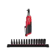 Milwaukee Cordless Ratchet + Impact Socket Set 450 RPM Brushless Anvil Control