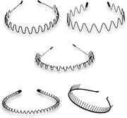 Wavy Spring Sports Headband,5Pcs Metal Hair Bands,Metal Head Hoop Black Wave-shaped Hair Band,Men's Hair Band Hoops Clips,Fashion Unisex Black Hairband Spring Wave Non Slip Sports Headwear Hair Hoops
