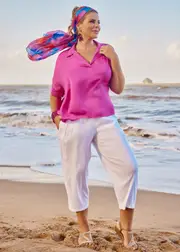[Taking Shape] Taking Shape Stretch Linen Esme Pant Size 16 in White - Plus Size Women's Clothing White