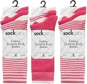 [OnlyBee] 3 Pairs of Ladies 98% Natural Cotton Everyday Calf Length Socks Size 4-8 Healthy