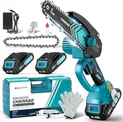 Mini Chainsaw Cordless 6 Inch, Battery Powered Chainsaw with LED Light, Safety Lock, Copper Motor, 21V Rechargeable Battery, Tool-Free Installation for Tree Trimming & Wood Cutting