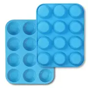 2 Pack 12 Cups Silicone Muffin Top Pans Round Baking Pan for Muffin Cakes Tart