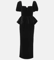 [Self-Portrait] Self-Portrait Peplum velvet midi dress AU 12 black