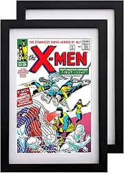 Comic Book Frame 2 Pack, MDF Wood Frame, Acid-Free Matting, 98% UV Polycarbonate Protection, Fits Comics up to 6 3/4" x 10 1/4", Fits with Comic Book Bags and Sleeves (Black Frame. White MAT)
