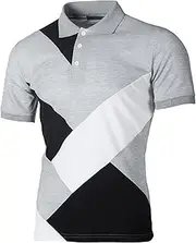 [VgueElegc] Men's Color Block Button T-Shirt Business Casual Polo Shirts Lightweight Texture Golf Top Shirt