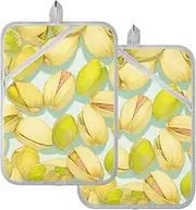 Large Pot Holders Heat Resistant Cartoon Pistachio Nut Green Potholders for Kitchens with Pocket Cooking Hot Pads Oven Mitts 2 Pack