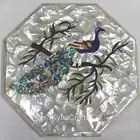 Peacock Pattern Inlay Work Side Table White Marble Coffee Table Top for Office