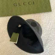 NWT Gucci New Bob Double Drap Grey Black GG Bucket Hat size M 58 Cm reversible