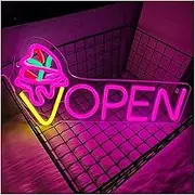 Sign Lamp Ice Cream Cone Neon Sign, Open Pink Letter Lamp Used In Restaurants 40x21.5cm