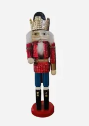 RARE Sequin Christmas Nutcracker Soldier Wooden Vintage Decor 15 in Festive NEW