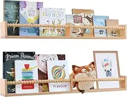 TUEGEGNS Nursery Book Shelves Wall Mounted Set of 2, 32 inches Wooden Floating Wall Bookshelves for Kids,Nursery Shelves for Bookshelf Wall,Kids Bookshelf for Kids Room, Bedroom and Study Room