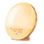 Led Light Alarm Clock Sunrise Simulation Sleep Aid With Fm Radio Snooze Clock For Bedroom Wood Grain