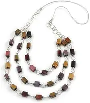 [Avalaya] Multi-Layered Wood Bead Rubber Cord Necklace (Bronze/Purple/Brown) - 86cm L