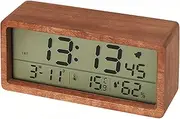 Lancoon Digital Wooden Alarm Clock with Backlight Temperature Humidity LCD Big Display Soft Date Week 12/24 Hour Switch Snooze Mode Easy to Use for Students Office
