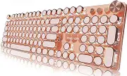 EWEADN Typewriter Style Mechanical Gaming Keyboard,104 Keys Backlit LED Keyboard, Media Control Knob, Wired Computer Keyboard Pink Switch for Windows/Mac/PC-Pink