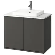 HAVBÄCK / ORRSJÖN wash-stnd w doors/wash-basin/tap, dark grey/white marble effect, 82x49x71 cm