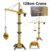 Upgraded Version Remote Control Construction Crane 6CH 128CM 680 Rotation Lift Model 2.4G RC Tower Crane Toy For Kids Gift Crane and 2 battery