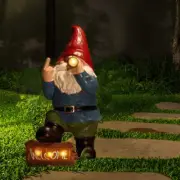 Middle Finger Smoking Wizard Statues Garden Gnome Sculptures With Solar Lights
