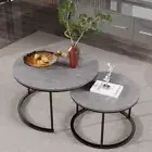 2X Luxury Round Nesting Coffee Table Thicken Metal Marble Stacking Accent Table