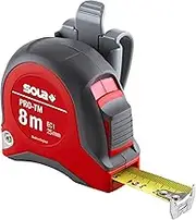SOLA PRO-TM Tape Measure 8 m / 25 mm Robust Professional Tape Measure with Belt Clip Steel Tape Painted Yellow with mm Scale Accuracy Class I Roll Meter with Movable End Hook Length 8 m / 25 mm